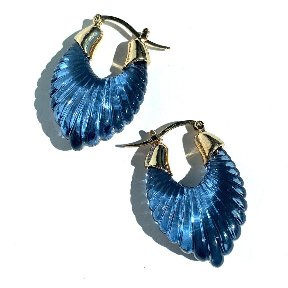NEW~ Anthropologie Scalloped Navy Blue Resin Hoop Earrings